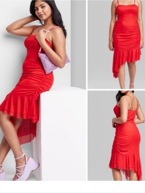 wild fable Dresses & Skirts - NWT Wild Fable Midi Slip Dress Mesh Red Asymmetrical Medium Knee Length